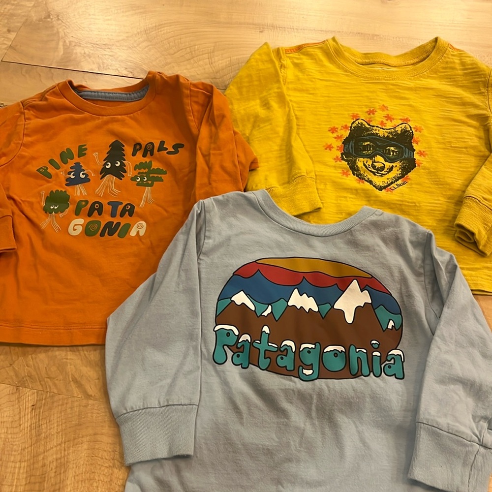 Patagonia and LLBean baby toddler outdoor themed long sleeve tee shirt